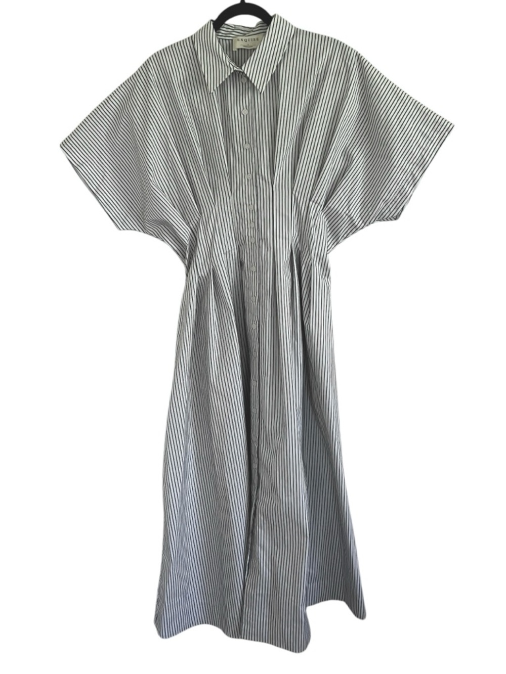Anthropologie Exquise Tobie Button Front Shirt Dress in Black White Stripe Large